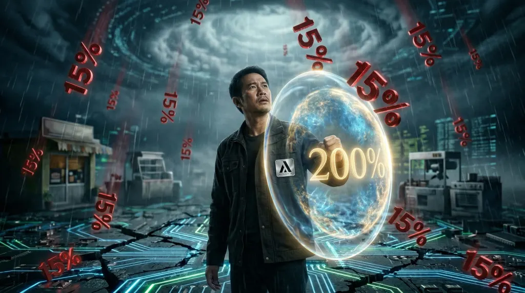 ภาพสัญลักษณ์เจ้าของธุรกิจ SME ไทยถือโล่ลดหย่อนภาษี 200 เปอร์เซ็นต์ ป้องกันพายุภาษีนำเข้าสหรัฐ 15 เปอร์เซ็นต์